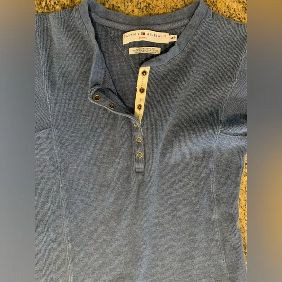 Vintage Tommy Hilfiger Blue Thermal Snap Long Sleeve Shirt Size Medium - Picture 3 of 9